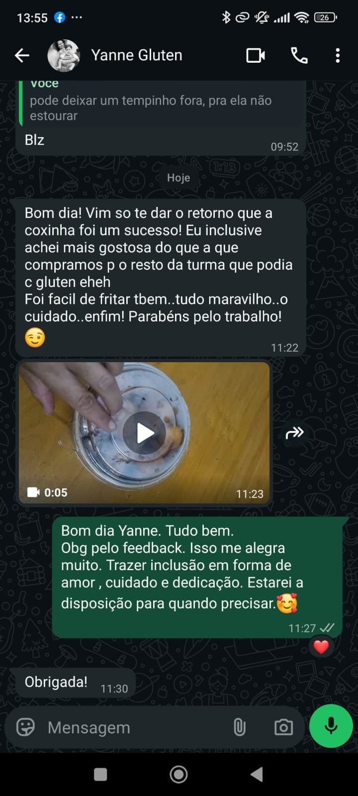Depoimento de cliente no WhatsApp